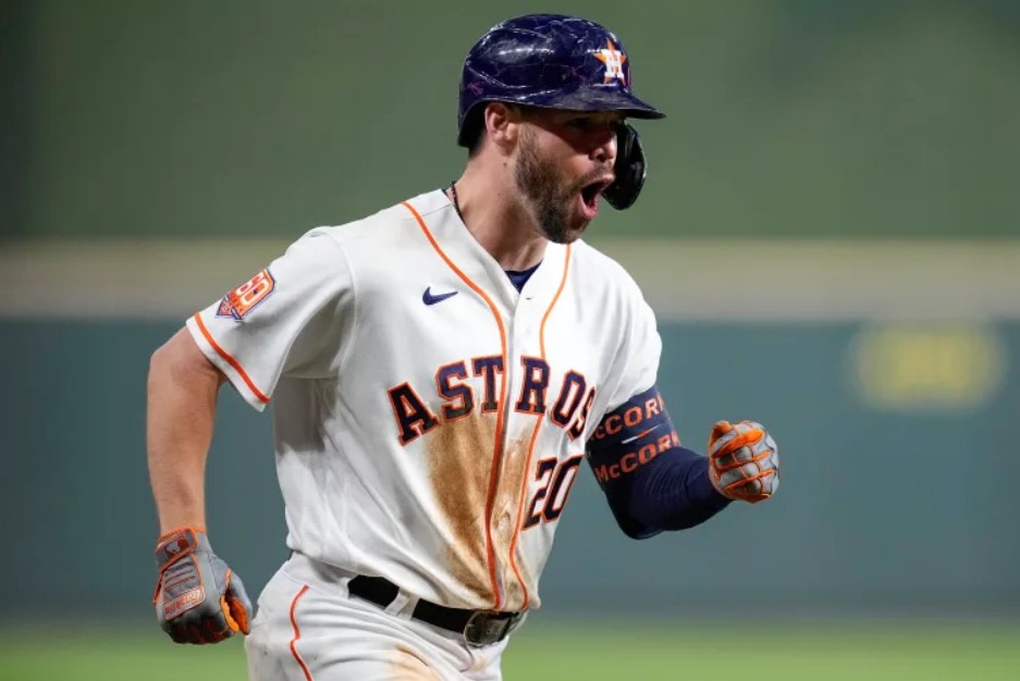 Astros' Chas McCormick in action during a baseball game.